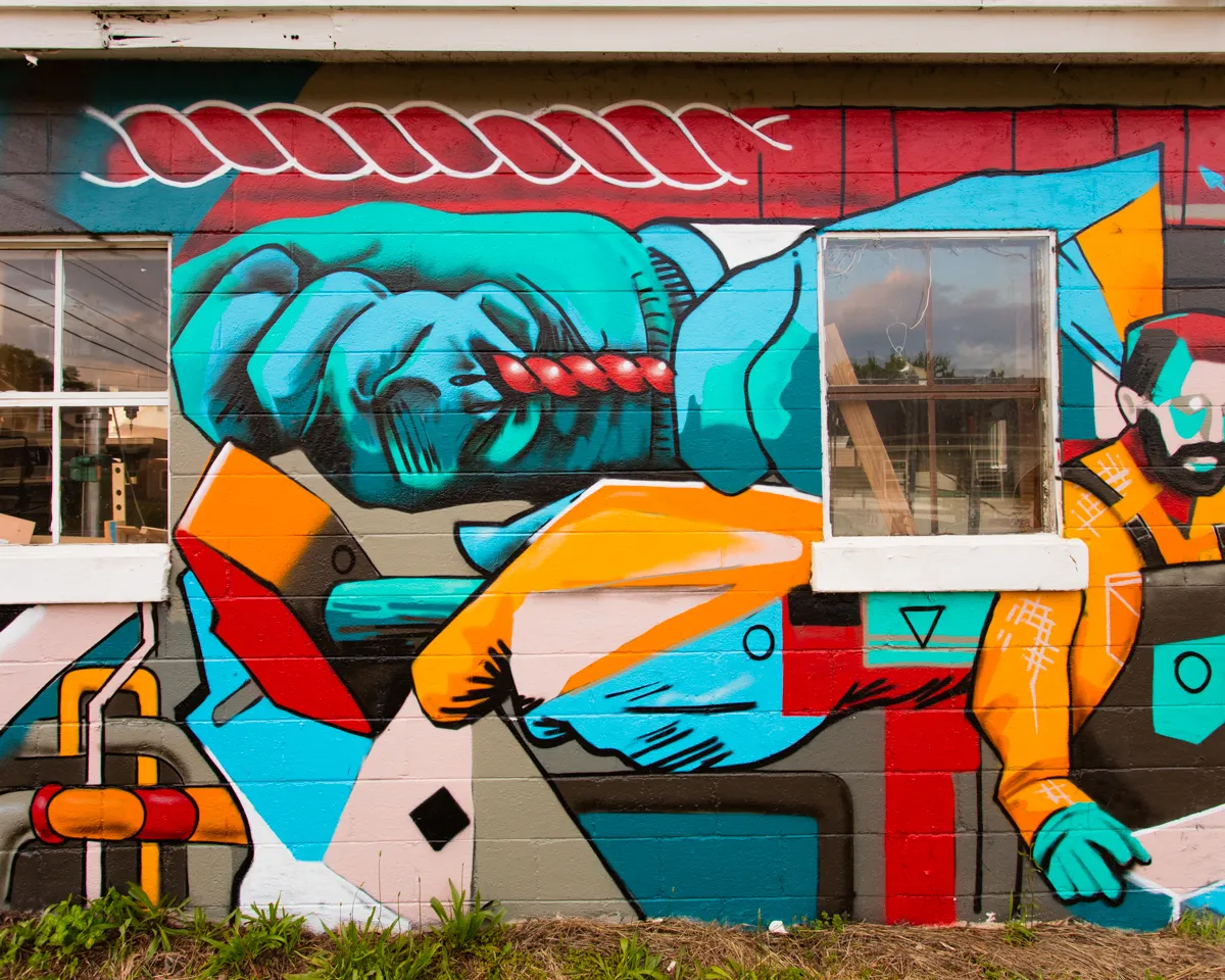 JPH Woodworks mural in Charlottesville, VA by Wetiko, photo 5