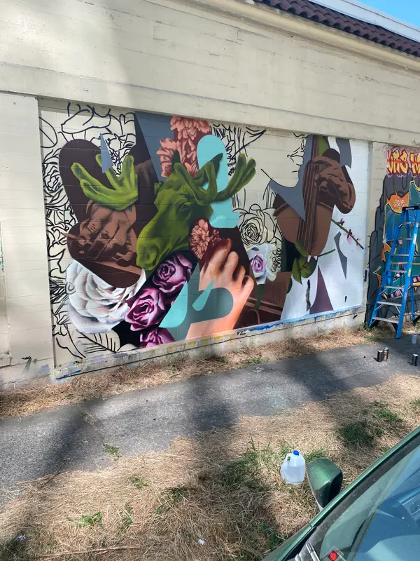 Salvation Army Building mural by Wetiko, behind the scenes, photo 3
